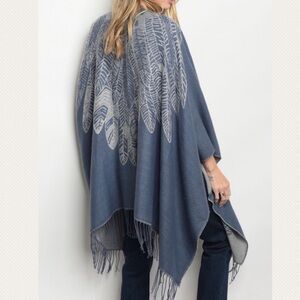 Bohemian fringed oversized wrap poncho